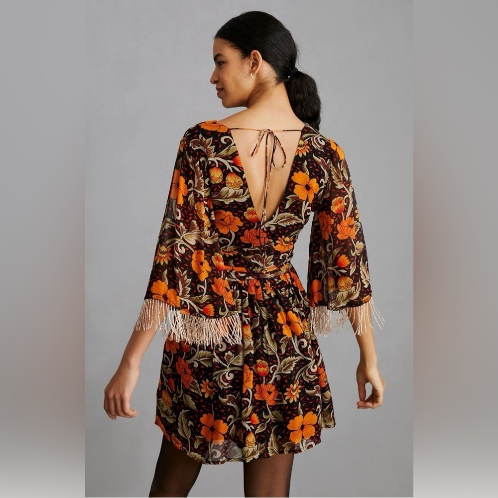 Verb by Pallavi Singhee Fringe Mini Dress NWT Open Back Statement S Rare